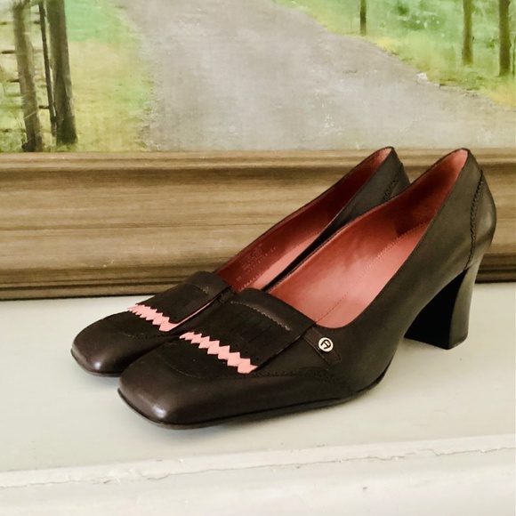 Etienne Aigner Shoes - Vtg Etienne Aigner E-Ysabel Brown Square Tow leather pumps women’s 10M Brazil